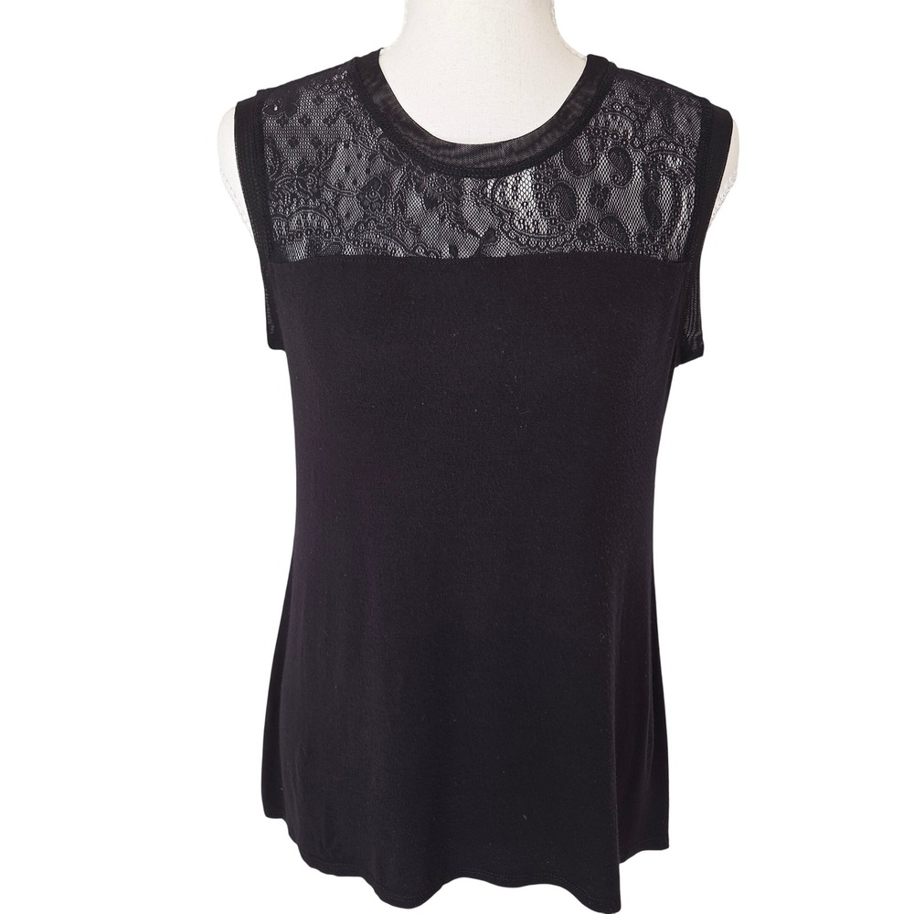 Black Lace Paisley Yoke Sleeveless Top Goth Womens Small